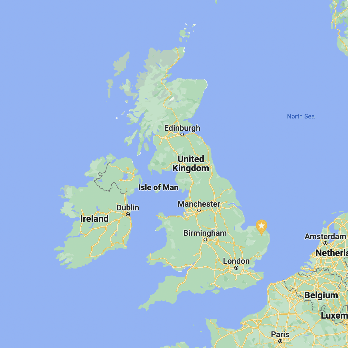 UK map with pin on Norwich